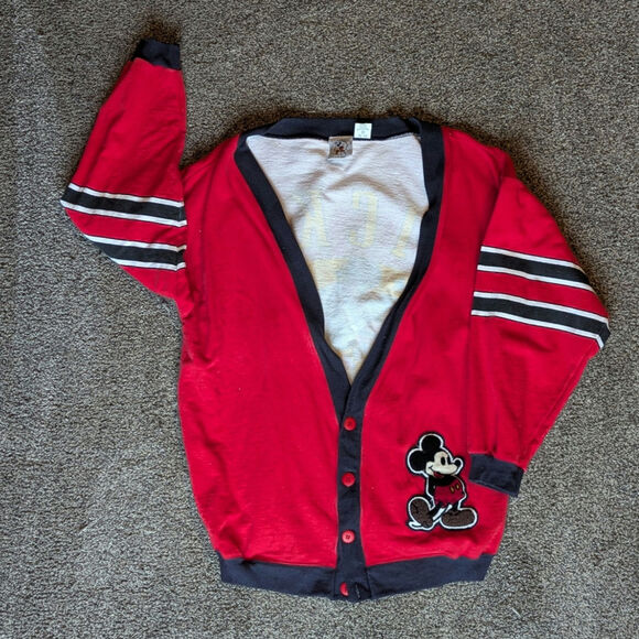 VINTAGE Disney JG Hook Varsity Mickey Mouse Cardigan Sweater unisex medium M red - Picture 2 of 5